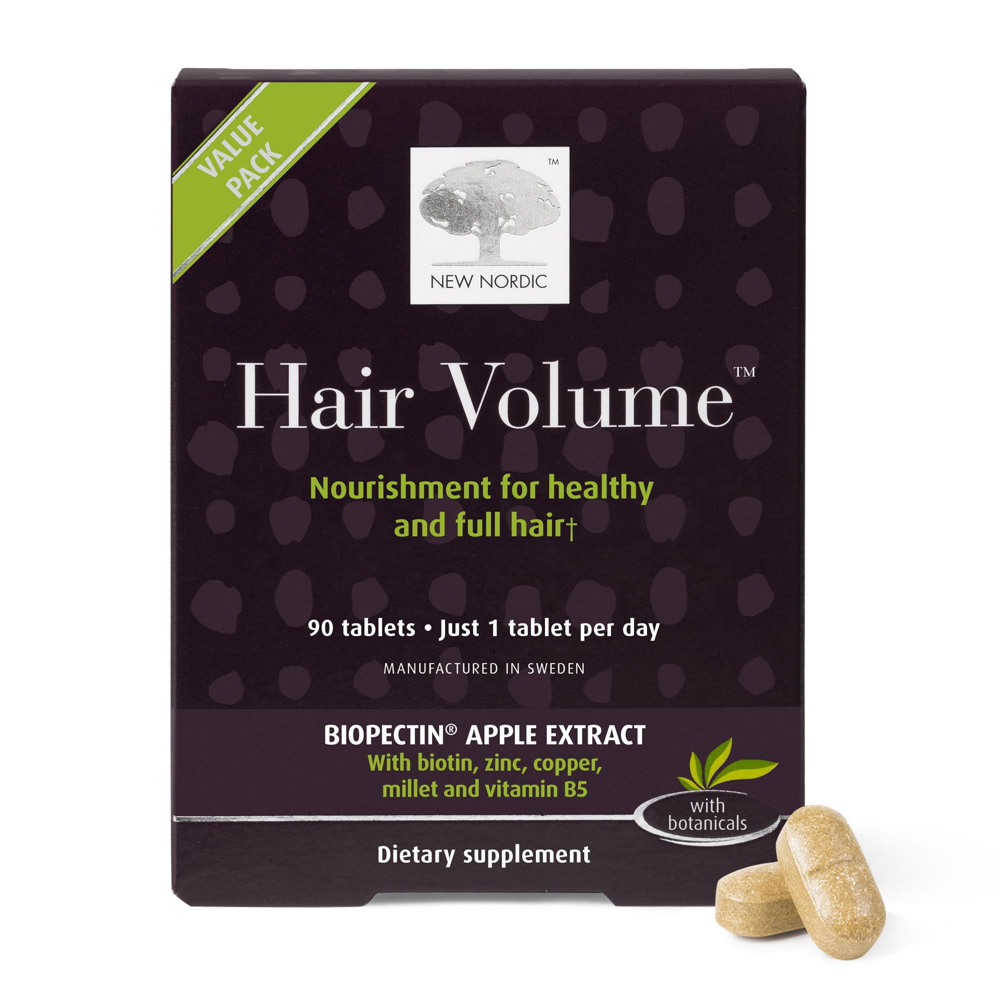 NEW NORDIC Hair Volume Daily Biotin Support Supplement | 90 Tablets