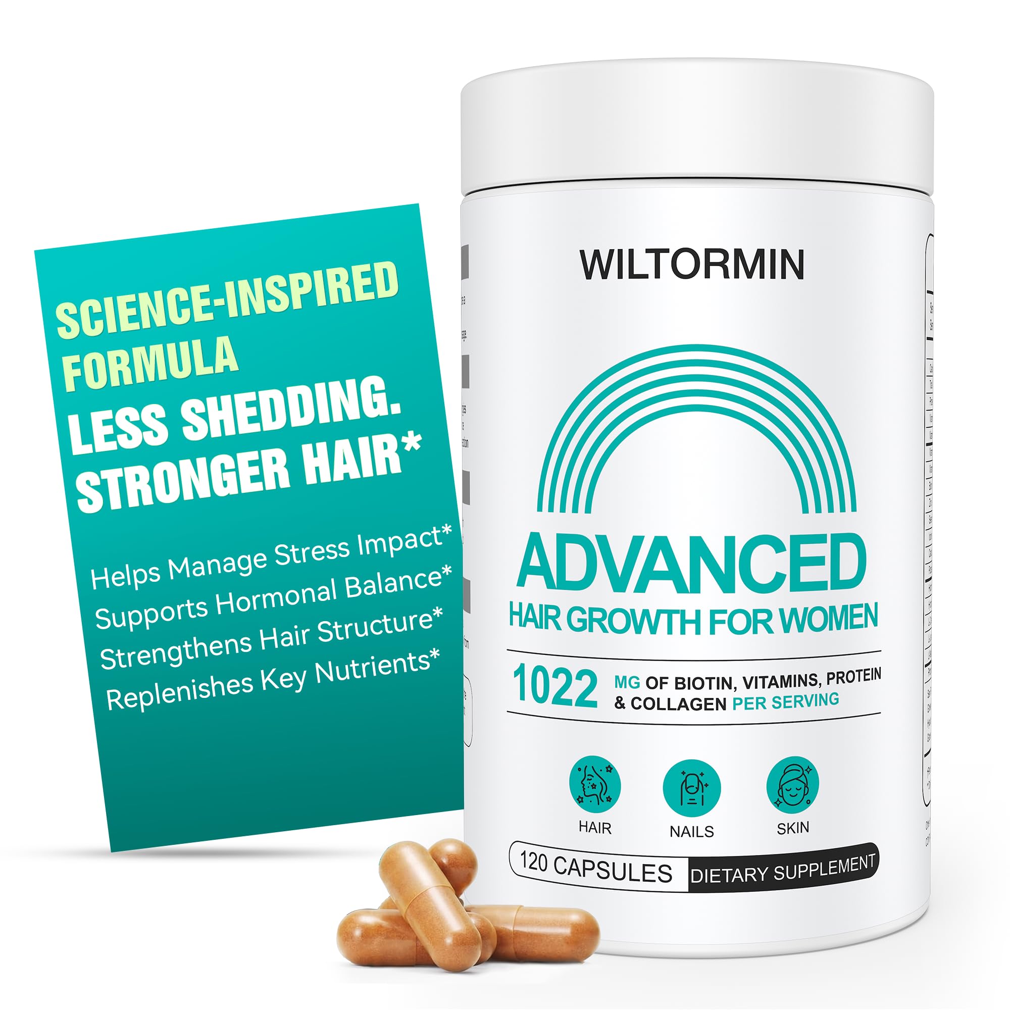Hair Growth Supplements for Women, Ages 30 and Up - Clinically Tested for Visibly Thicker Hair with Biotin 10,000mcg, Vitamins, Keratin, Collagen, Saw Palmetto, Supports Scalp, Skin & Nails, 120 ct