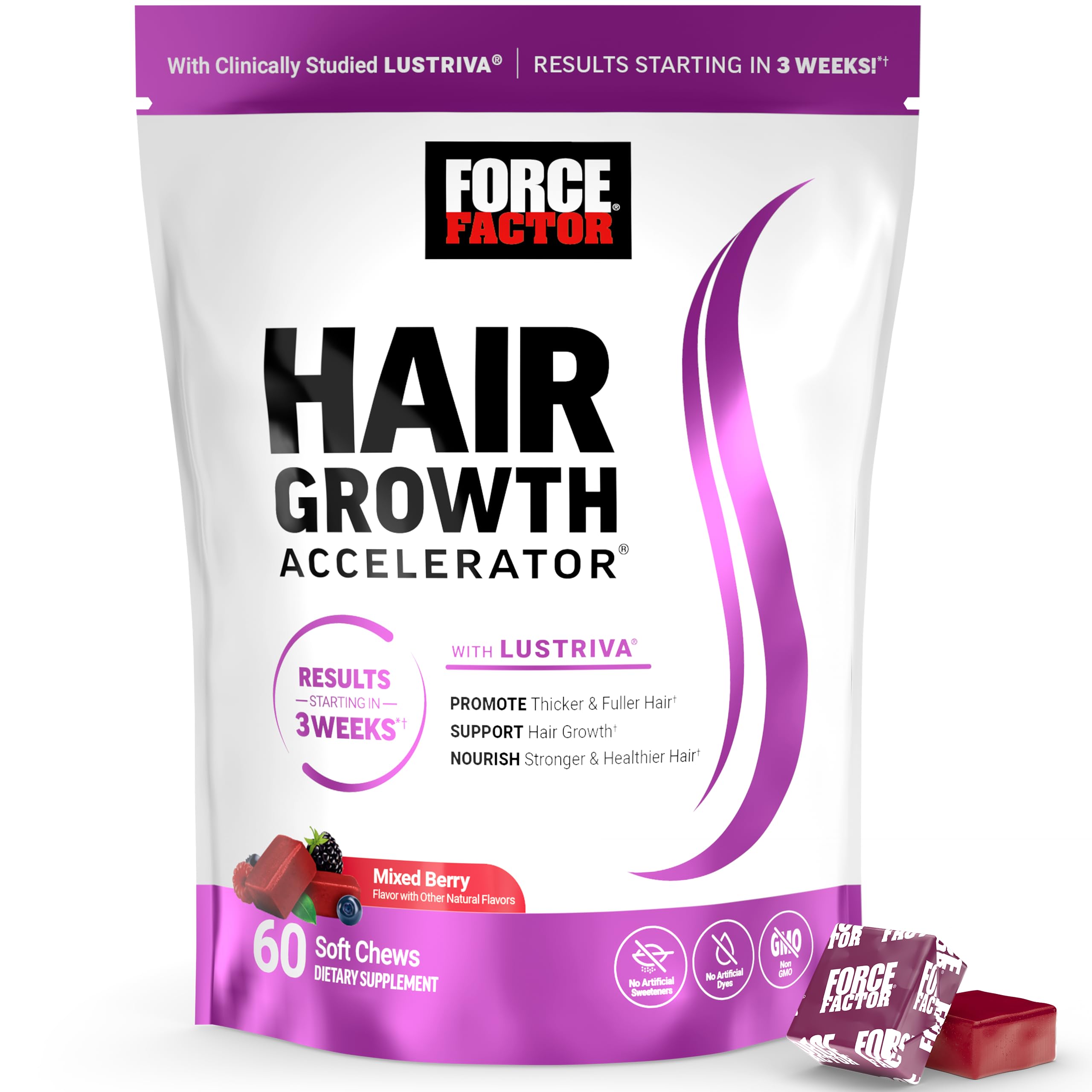 Force Factor Hair Growth Accelerator Soft Chews with Lustriva