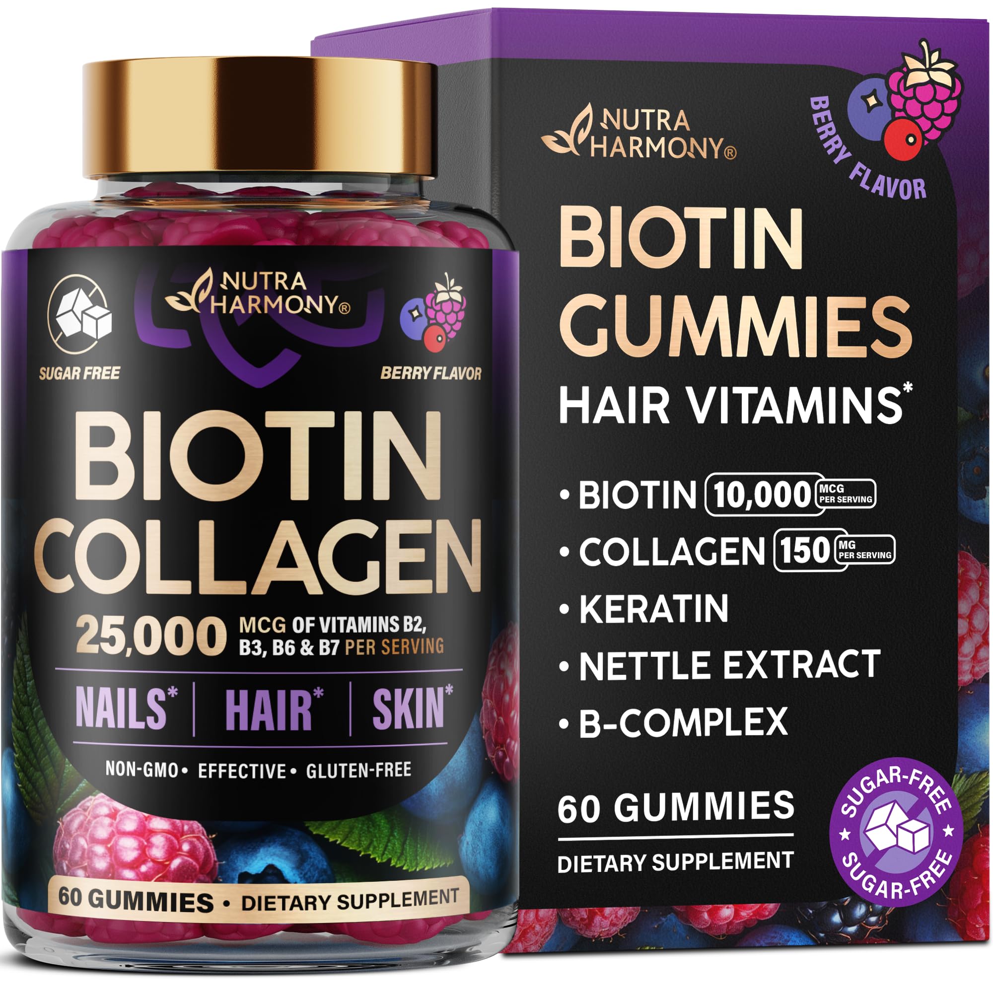 Biotin Gummies for Hair Growth Support - for Women & Men - Berry, 60 Gummy